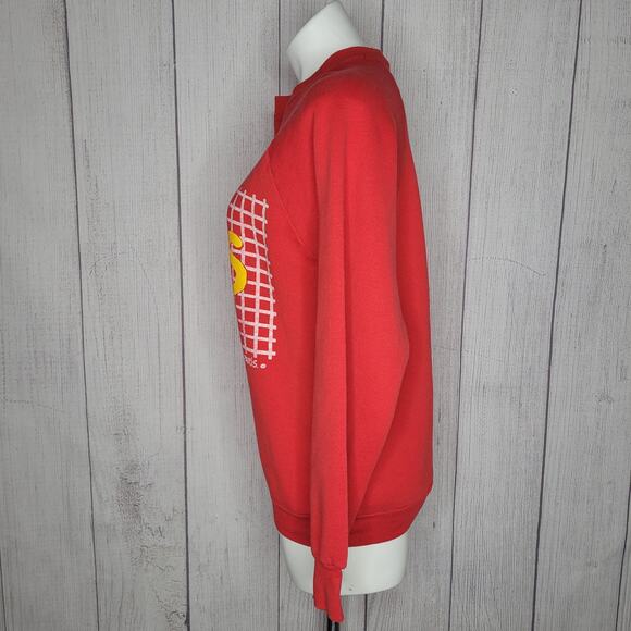 Vintage Guess Red Yellow Logo Crosshatch Sweater Shirt - Picture 5 of 9